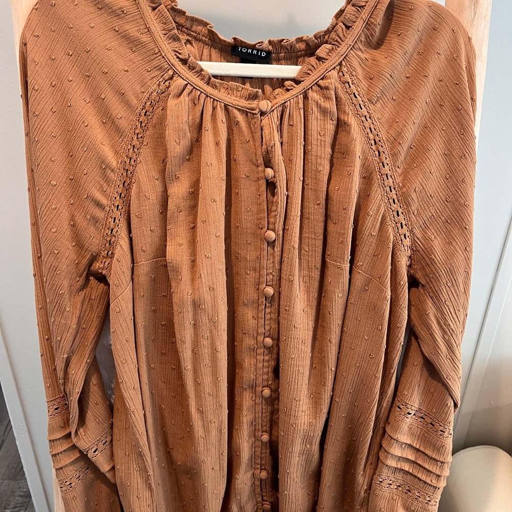 torrid Rust Brown Button-Front Peasant Blouse